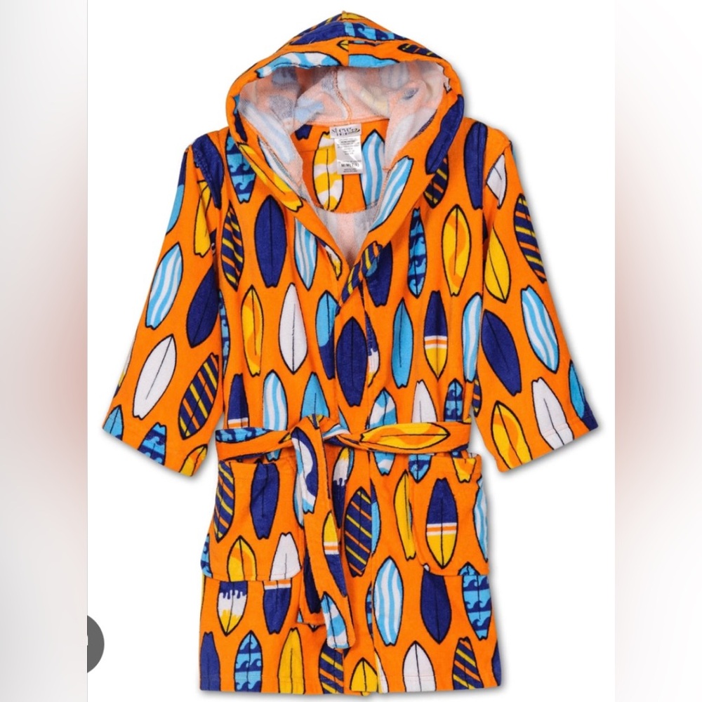 Kids Orange Surfboard Hooded Swim Coverup Robe
